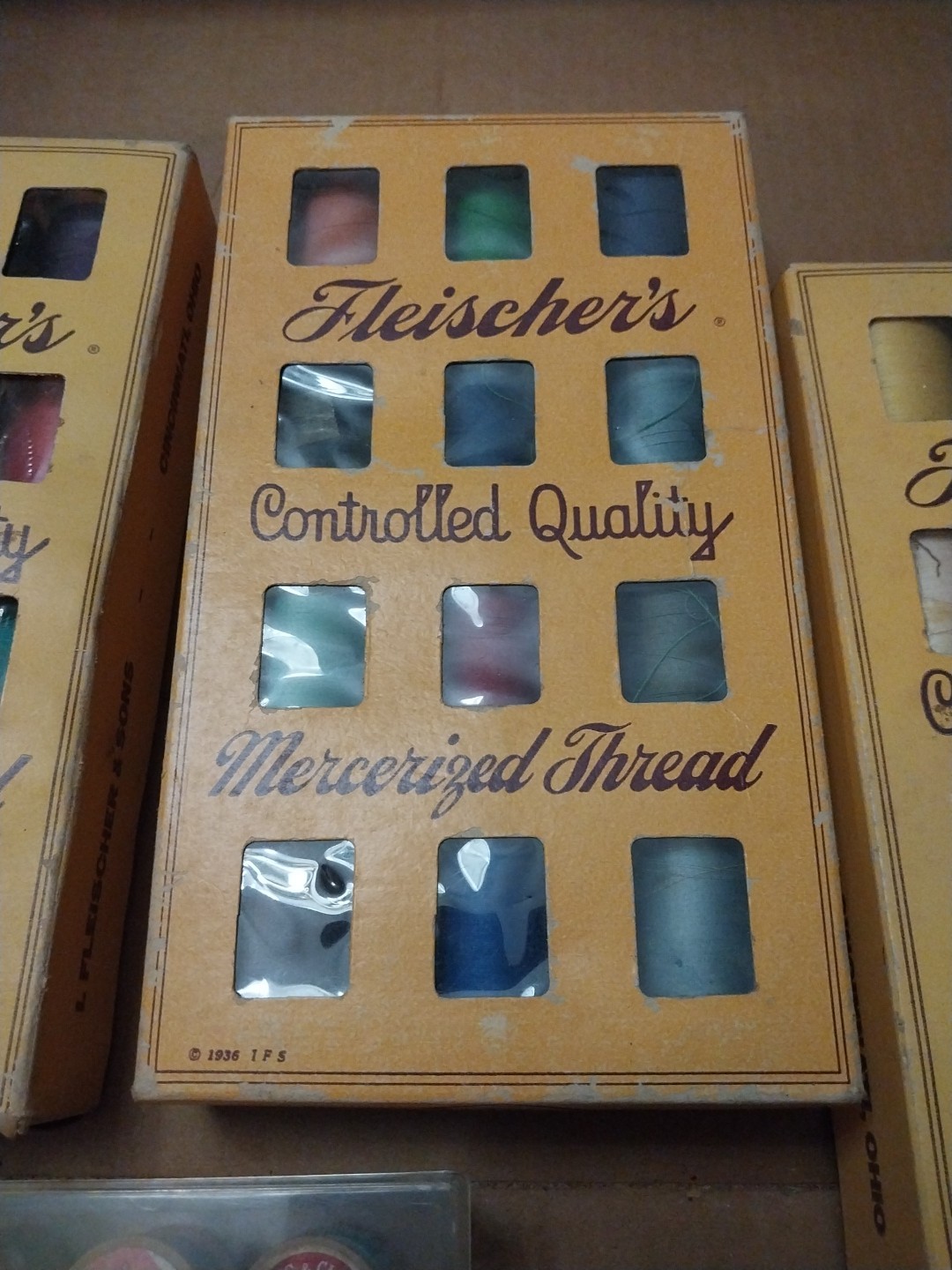 Vintage Fleischers Controlled Mercerized Thread New And Used Box Dated 1936