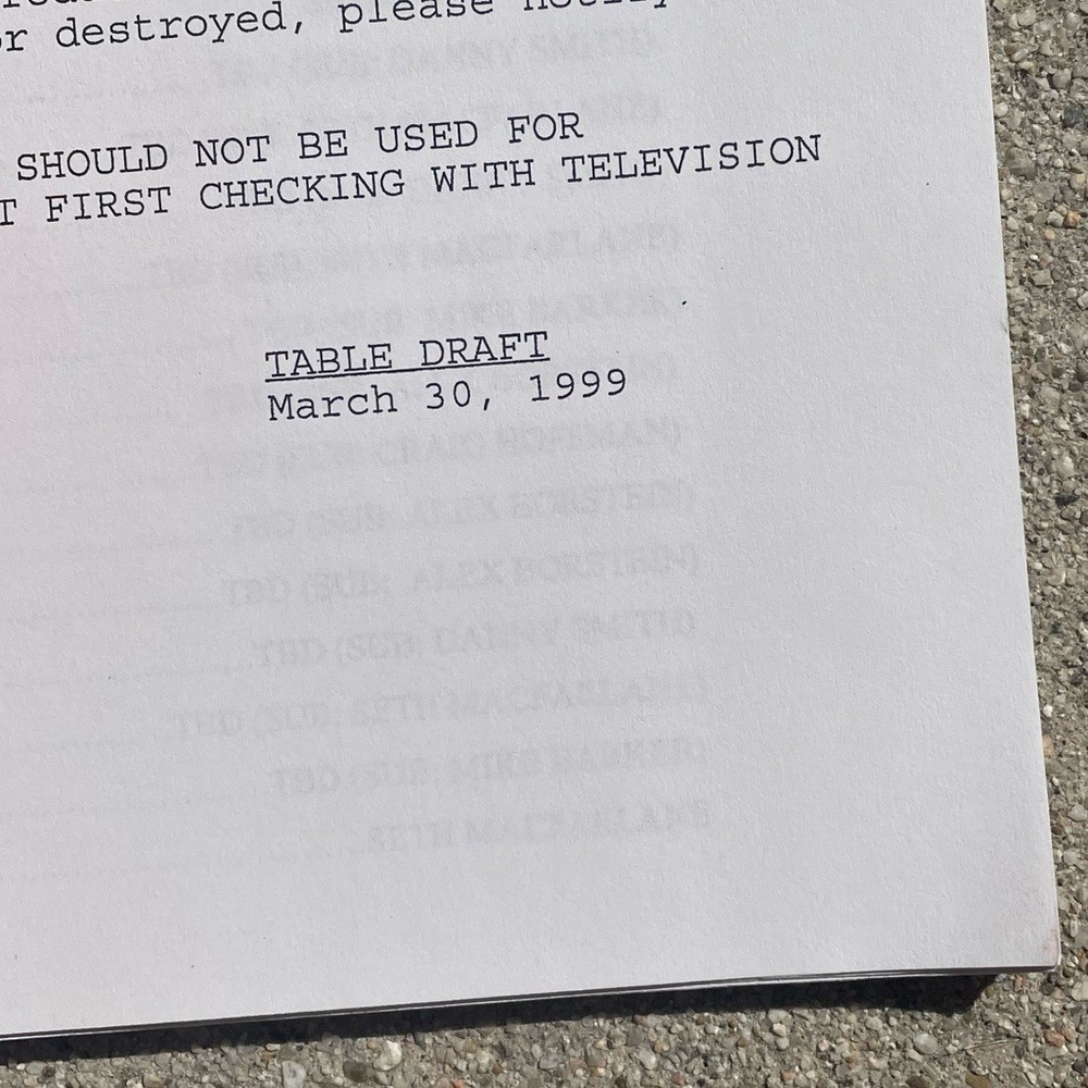 RARE Family Guy Original 1999 Production Used Table Draft Script Seth MacFarlane