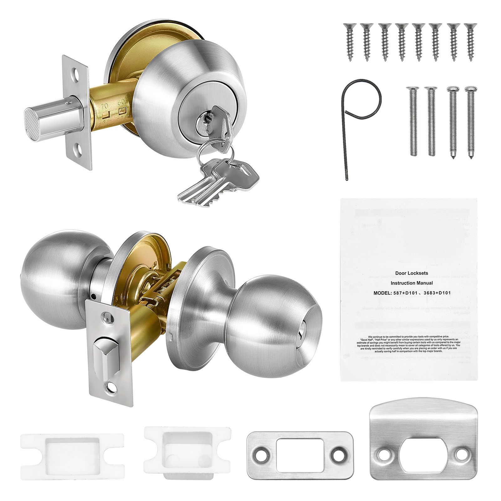 Uimoso Entry Door Knob and Deadbolt Set Satin Nickel Single Cylinder Deadbolt