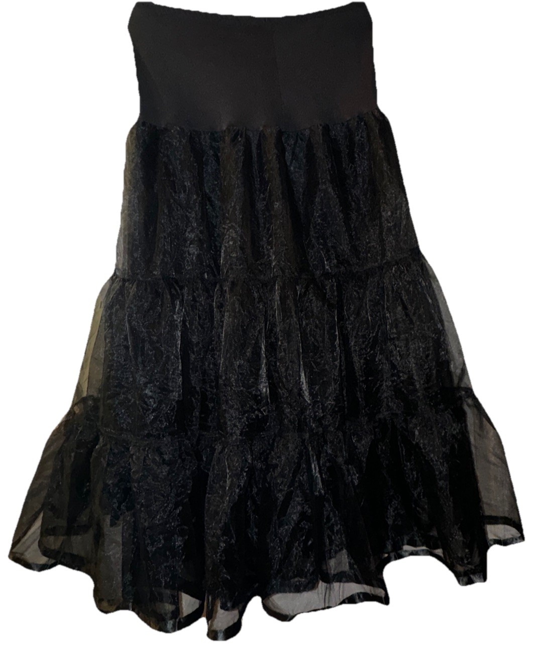 Petticoat Underslip Tiered Sheer Satin Trim Black Whimsy Goth Witchy Women’s XL