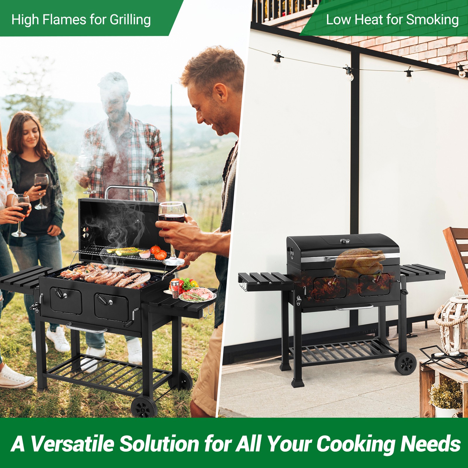 Garden Heavy-Duty Oversize Charcoal Gril Outdoor Liftable BBQ Barbecue Backyard