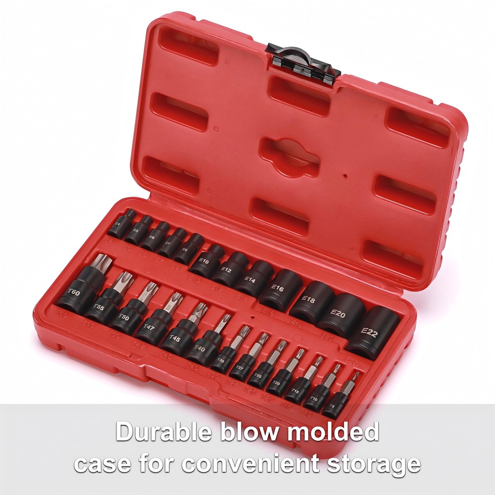 25PACK Torx Bit Socket and External Socket Set 13 T8-T60 & Female E-Torx Sockets