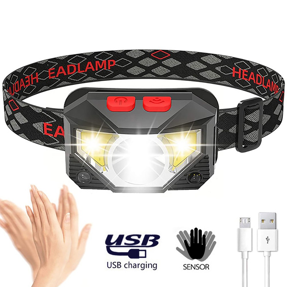 COB LED Headlamp Headlight Flashlight Torch USB Rechargeable Waterproof Sensor