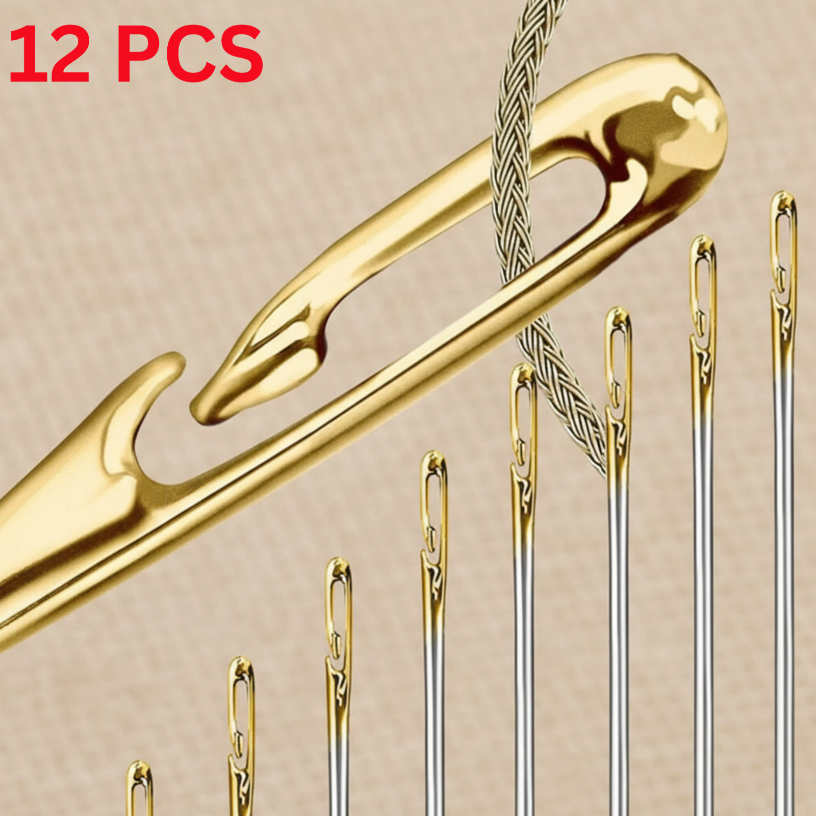 12PCS Large Eye Sewing Needles Set Hand Stitching with Threader Yarn Needle Tool