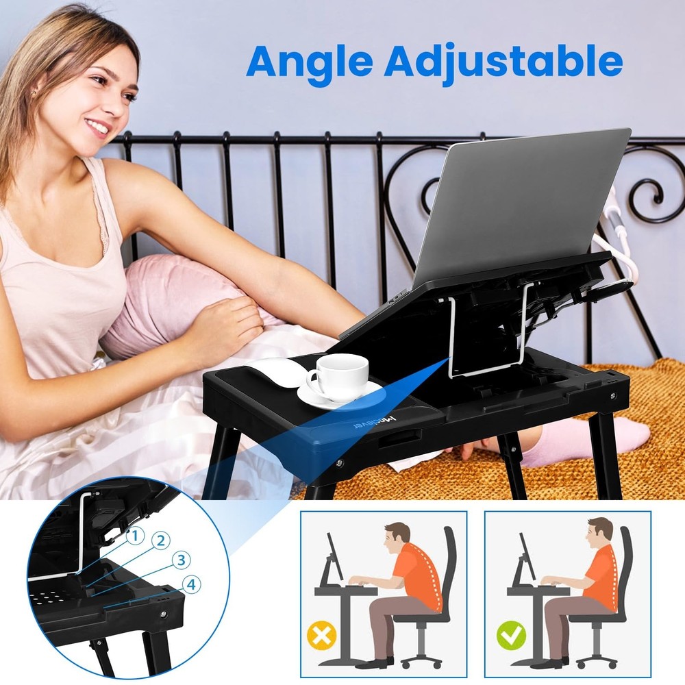 Folding Laptop Lap Desk, Height & Angle Adjustable Table, Black