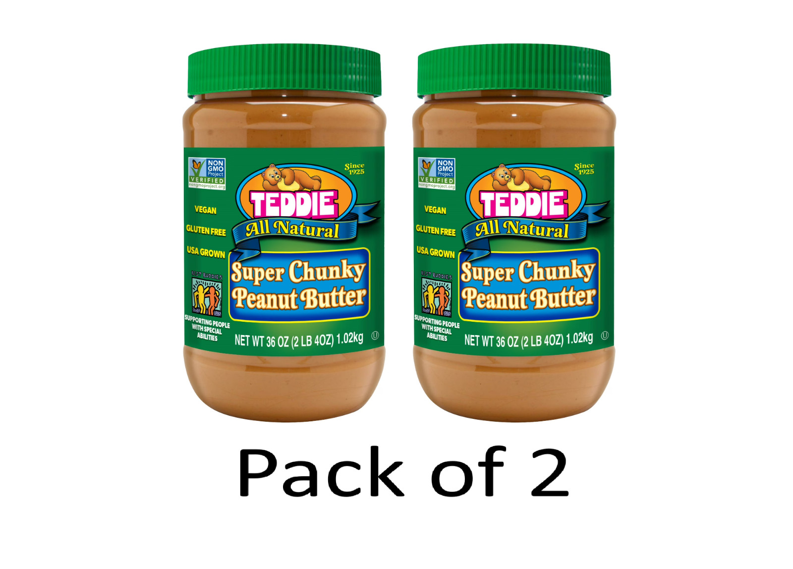 (2 pack) Teddie All Natural Super Chunky Peanut Butter, 36 oz