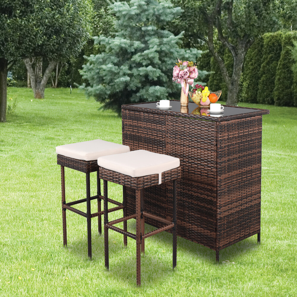 3pc Bar Table Set Pub Dining Set Kitchen Counter W/ 2 Bar Stools & Storage Layer