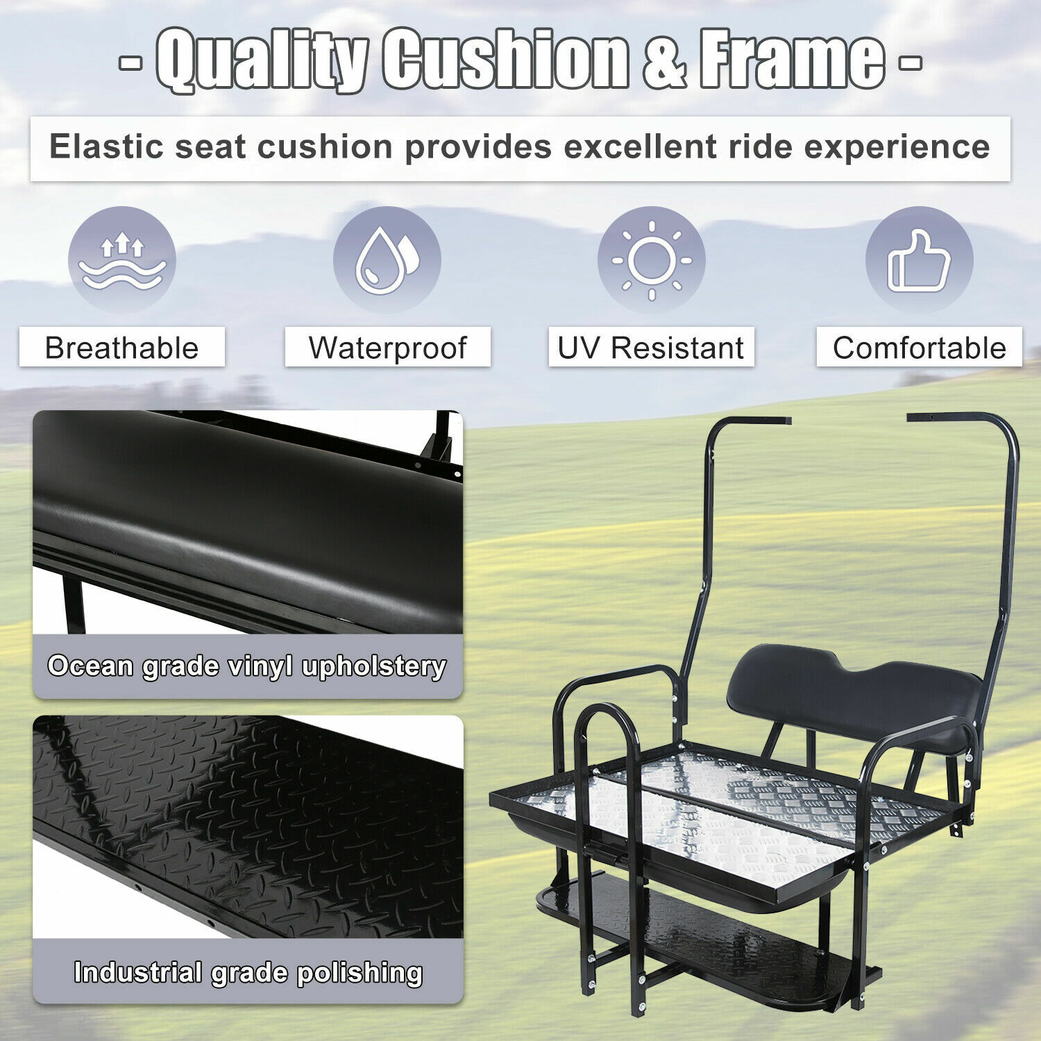 For 1982-2000 Club Car DS Golf Cart Flip Folding Rear Seat Kit w/ Grab Bar