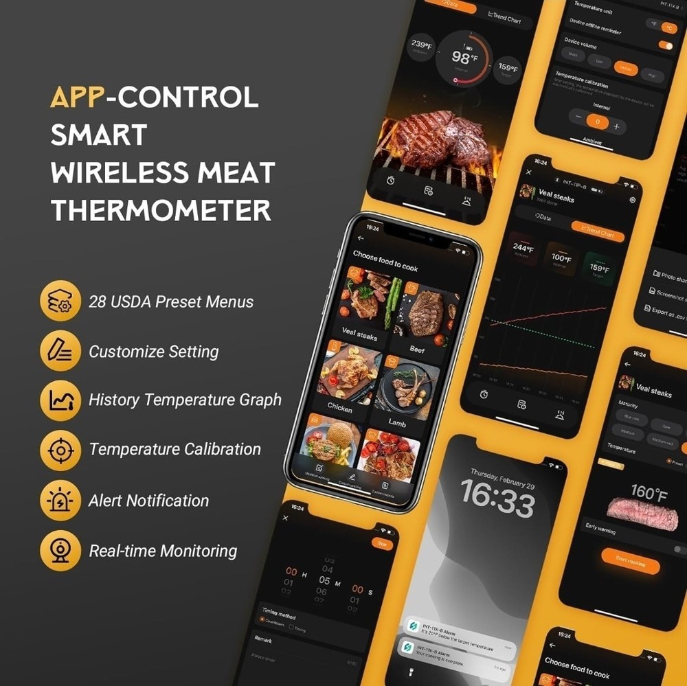 Bluetooth Meat Thermometer - Wireless Meat Thermometer for Grilling and Smoking