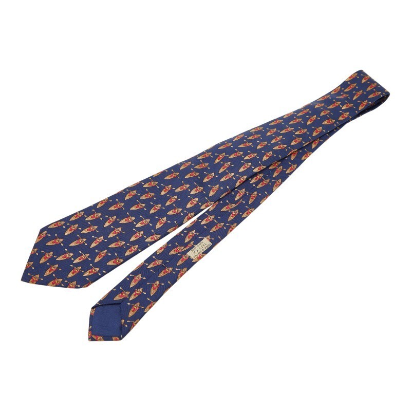 HERMES Allover Pattern Tie Navy Multicolor Silk men's Used