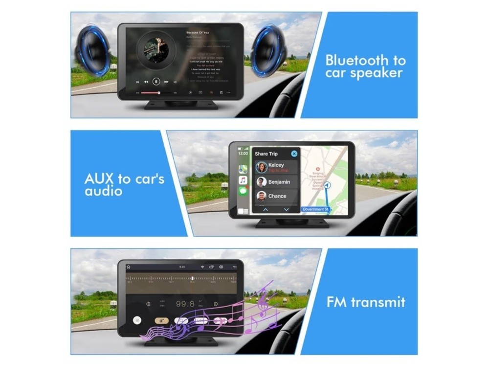 7" HD Wireless CarPlay Screen with Bluetooth Navigation & Backup Camera