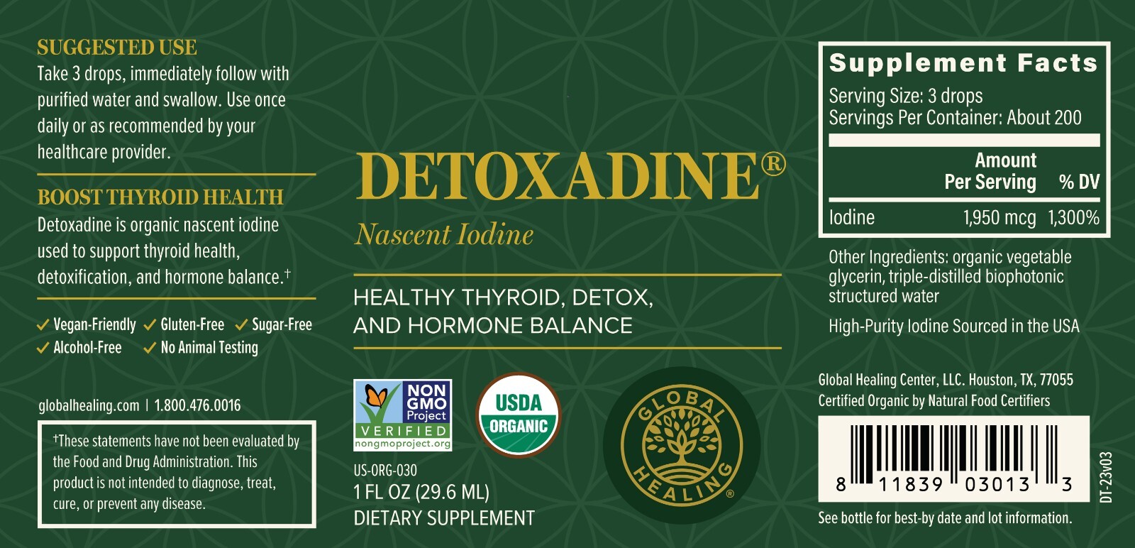 Global Healing Detoxadine, Organic Nascent Iodine Supplement, 1950 mcg (3-Pack)