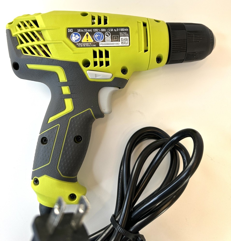 Ryobi 3/8 in Variable Speed Compact Drill Driver Corded With Bag Model D43