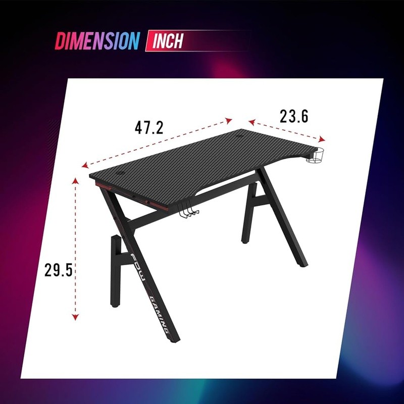 Spacious Gaming Desk W/ Cup Holder Headphone Hook Durable Computer Table New