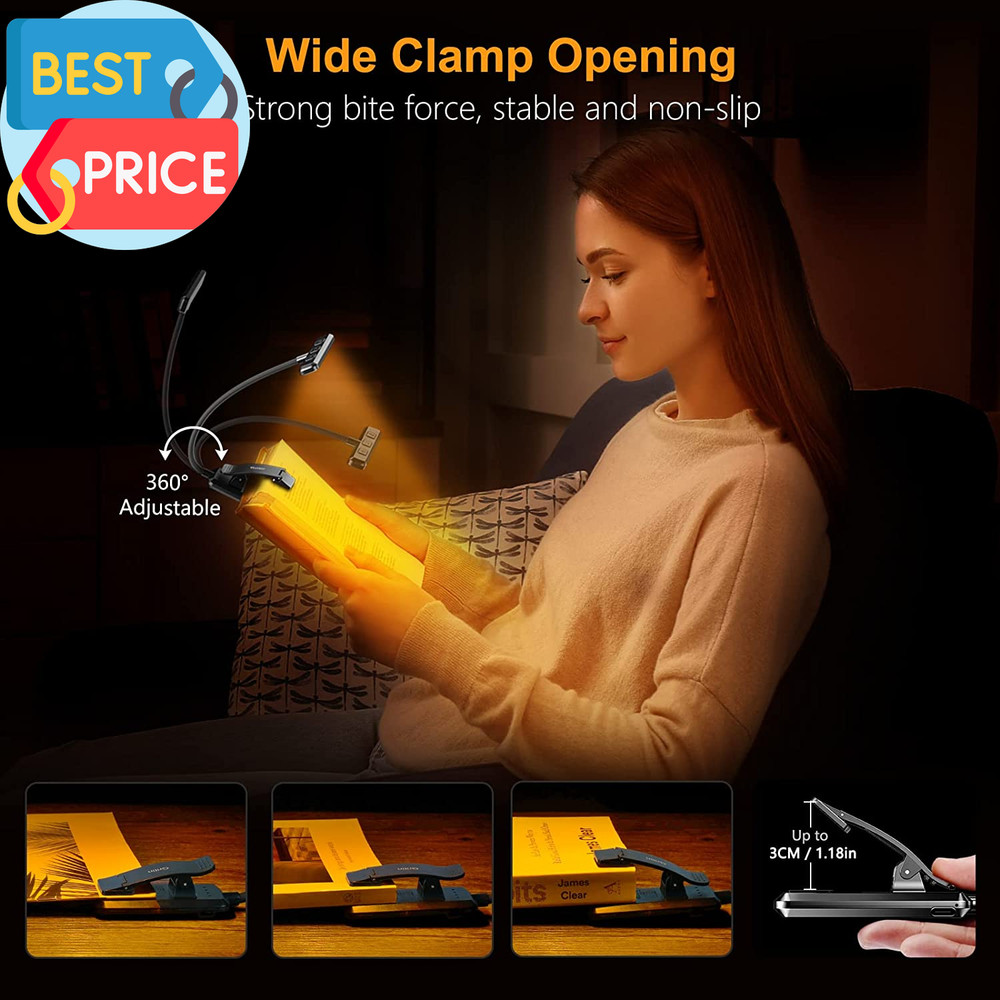 19 LED Rechargeable Book Light for Reading in Bed with Memory Function- Eye Cari