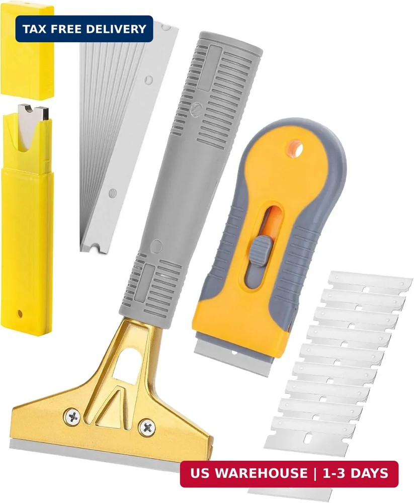 Bates- Razor Blade Scraper Set, 2 Pack, 1.5" & 4" Razor Scraper Tool with 20 Ext
