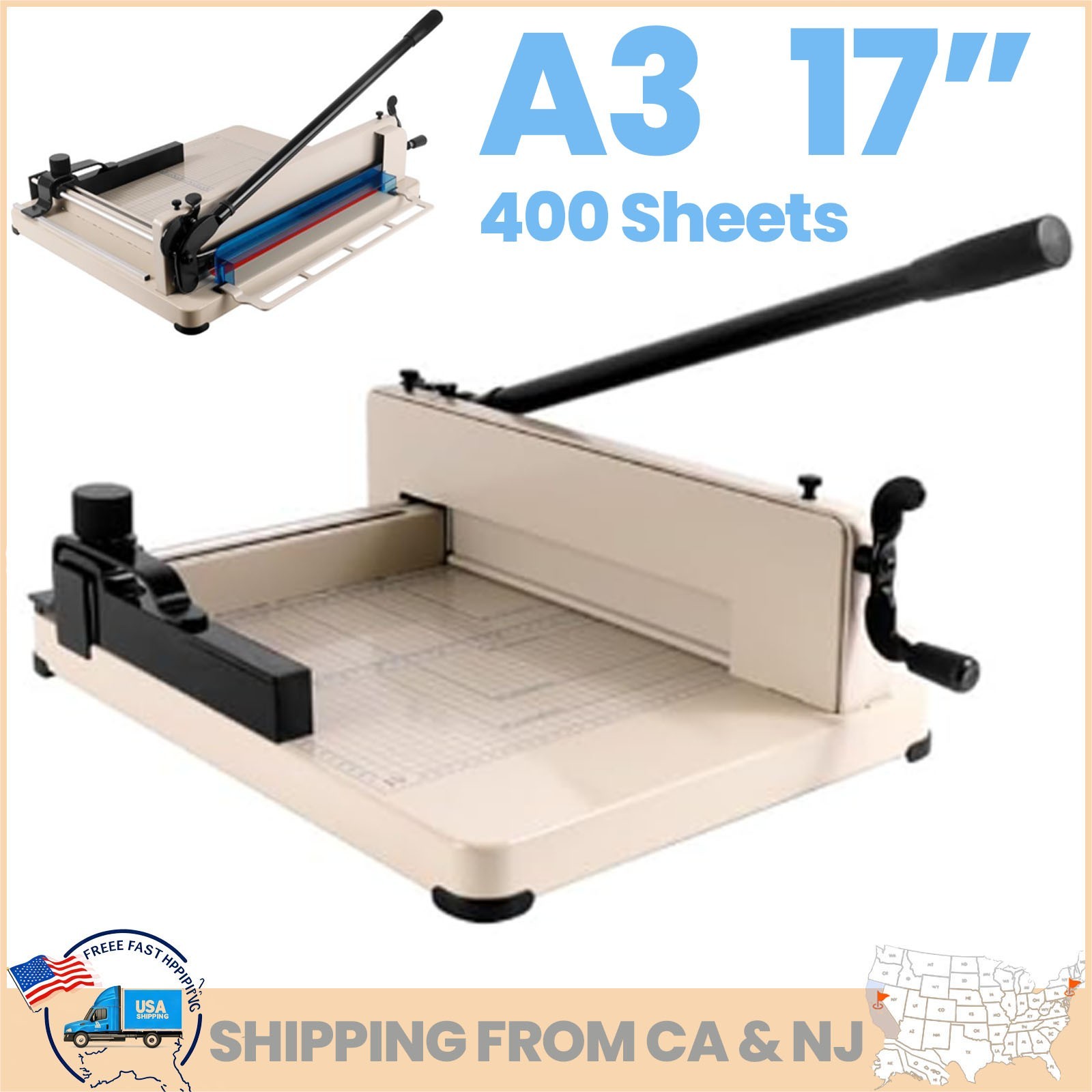 A3-17" Heavy Duty Guillotine Paper Cutter 400 Sheets Paper Trimmer Paper Slicer