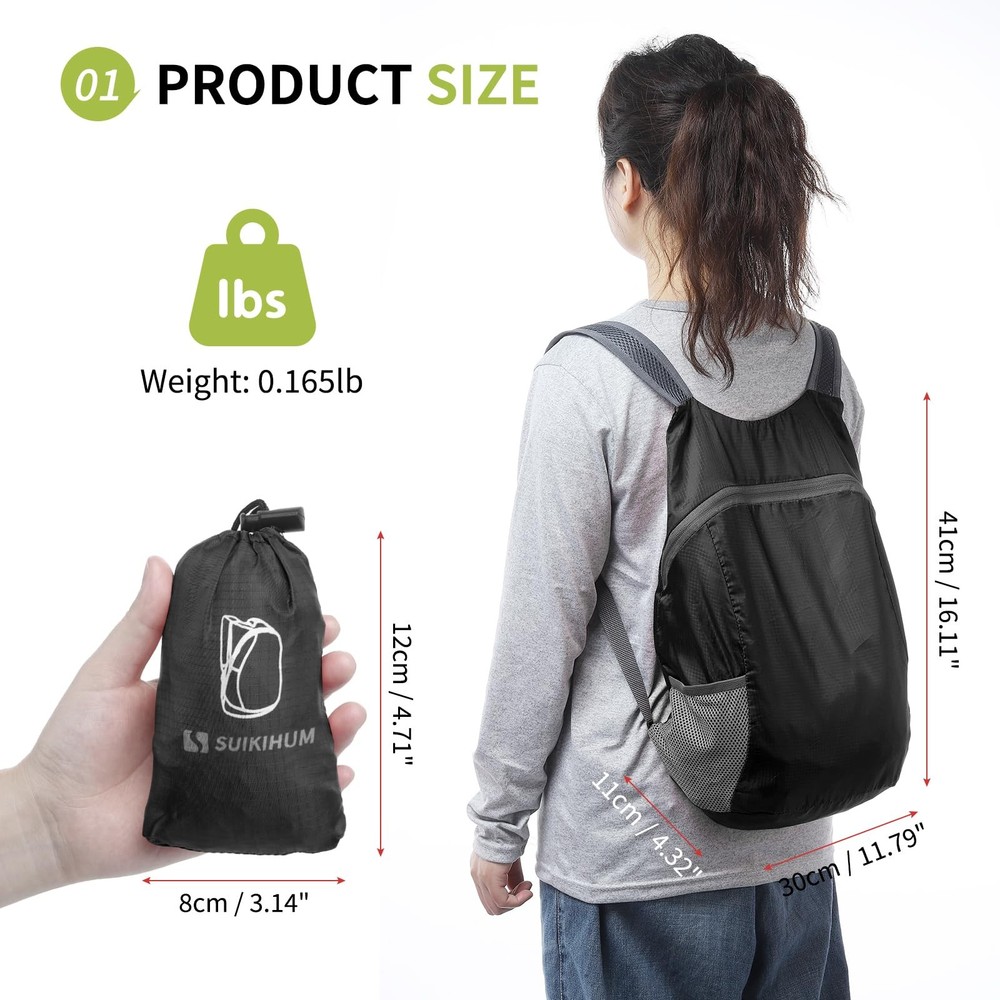 20L Ultra Hiking-Daypack Lightweight Foldable Travel Packable Backpack for Ca...