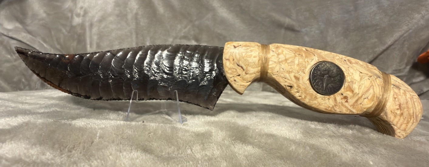 Handmade 6” Obsidian/Mahogany Obsidian Fixed Blade Knife Wood/Resin Handle