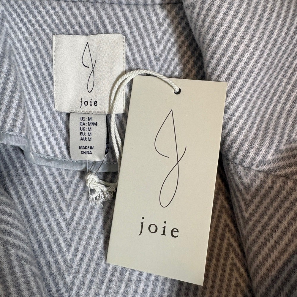 NWT Joie Herringbone Short Pea Coat 3 Button Front Wool Blend Gray White Medium
