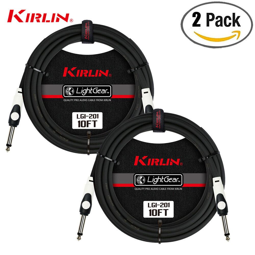2 PACK Kirlin 10 ft Guitar Instrument Patch Cable Cord Free Cable Tie 1/4" NEW