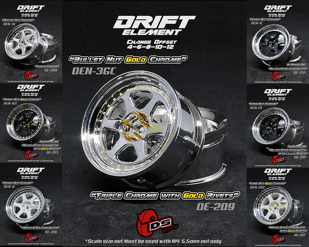 DS Racing 1/10 SCALE NUTS -LONG CHROME (24 PCS) #DEN-2C