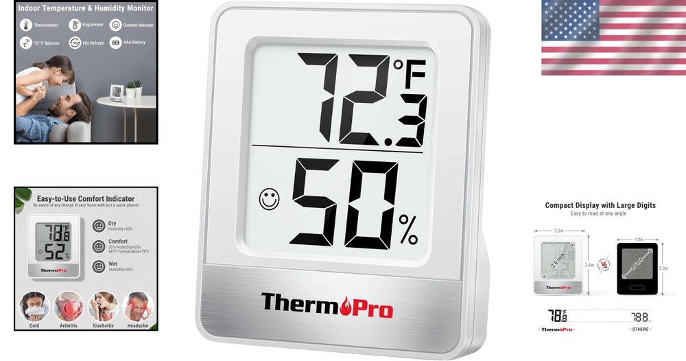 Versatile TP49 Digital Hygrometer - Tabletop, Wall Mount, Perfect for Every Room