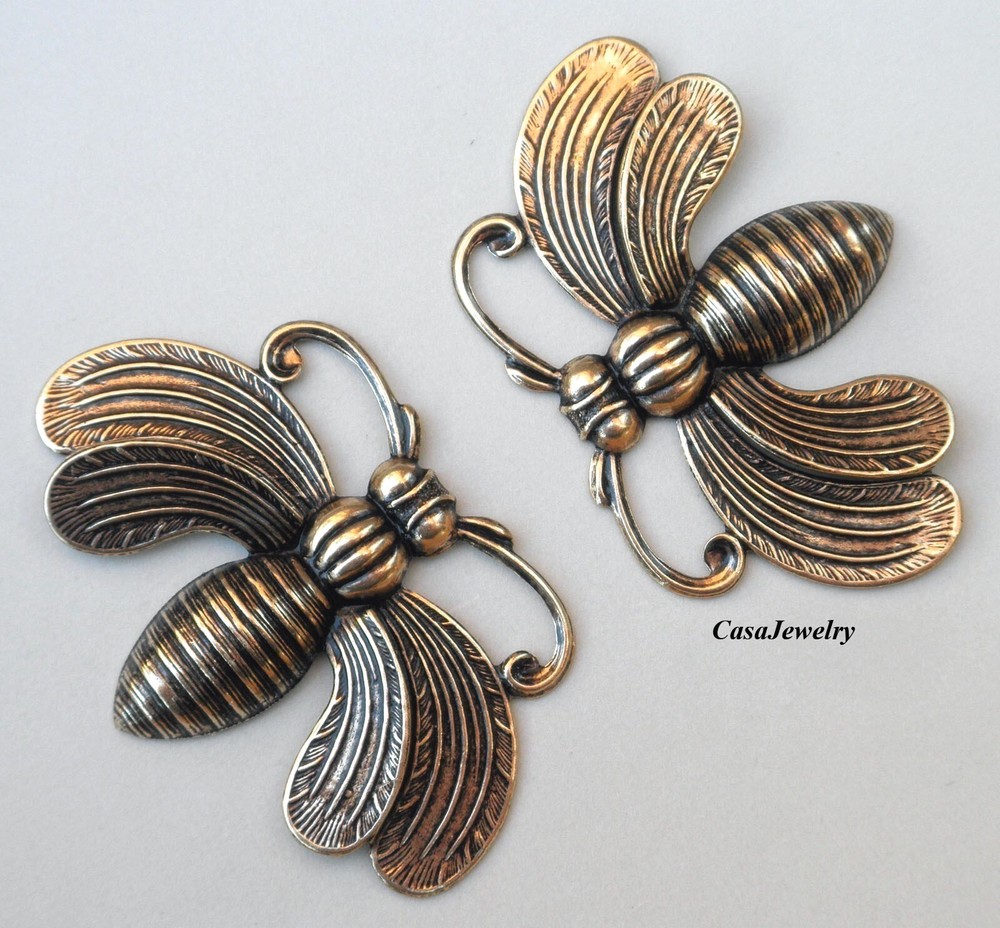 #5010 ANTIQUED GOLD LARGE SPLIT WING MOTH COMPONENT - 2 Pcs