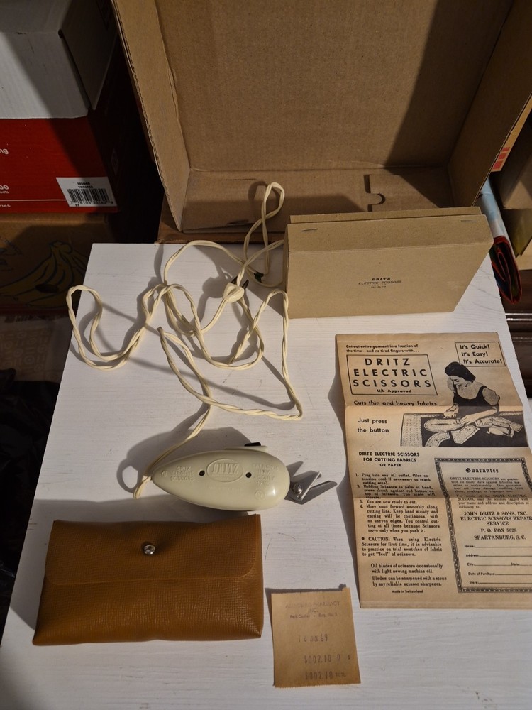 VTG DRITZ ELECTRIC SCISSORS ORG BOX INSTRUCTIONS HOLDER ORIGINAL RECEIPT TESTED