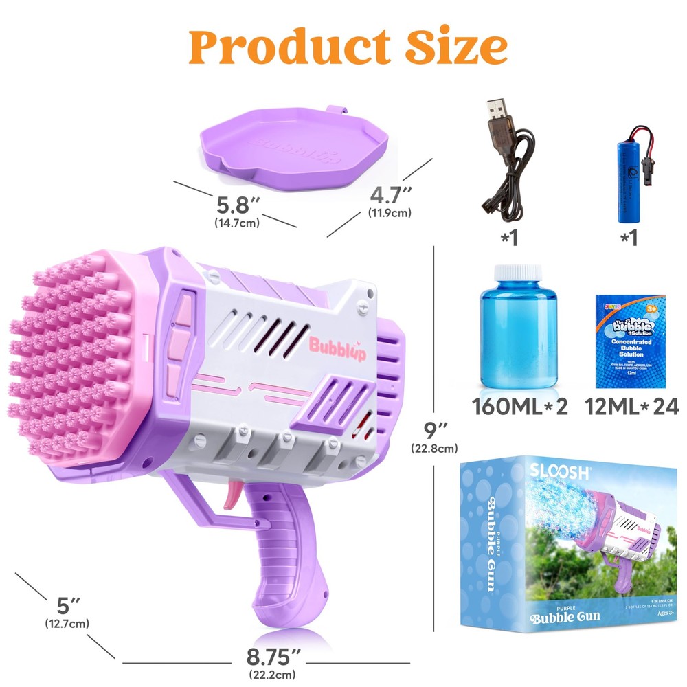 Bubble Machine W/Solution for Ages 4-8, Light-Up Bazooka Rocket Shape Bubble ...