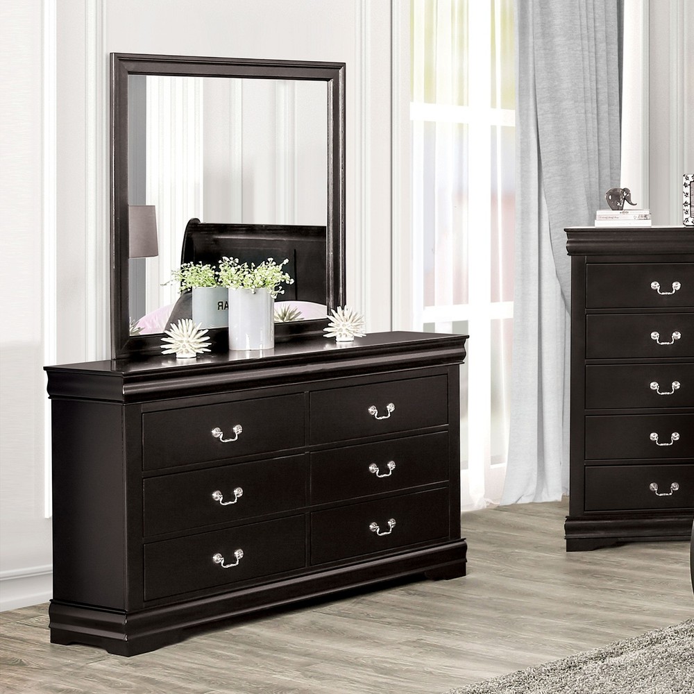Queen Size Louis Philippe 4pc Bed Set Transitional Style Black Finish
