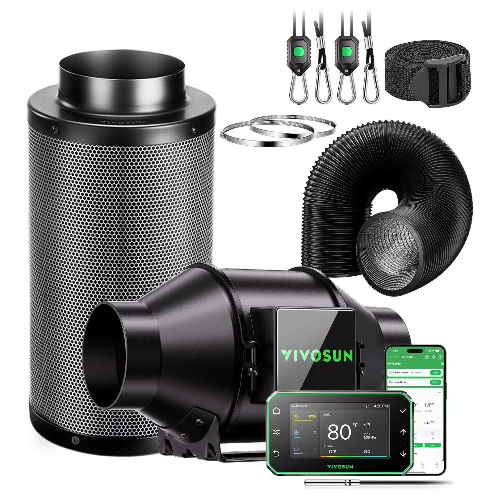 VIVOSUN Smart Air Filtration Kit PRO G4 Inlien Fan for Grow Tent E42A+ Control