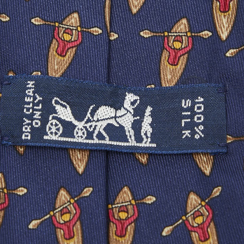 HERMES Allover Pattern Tie Navy Multicolor Silk men's Used