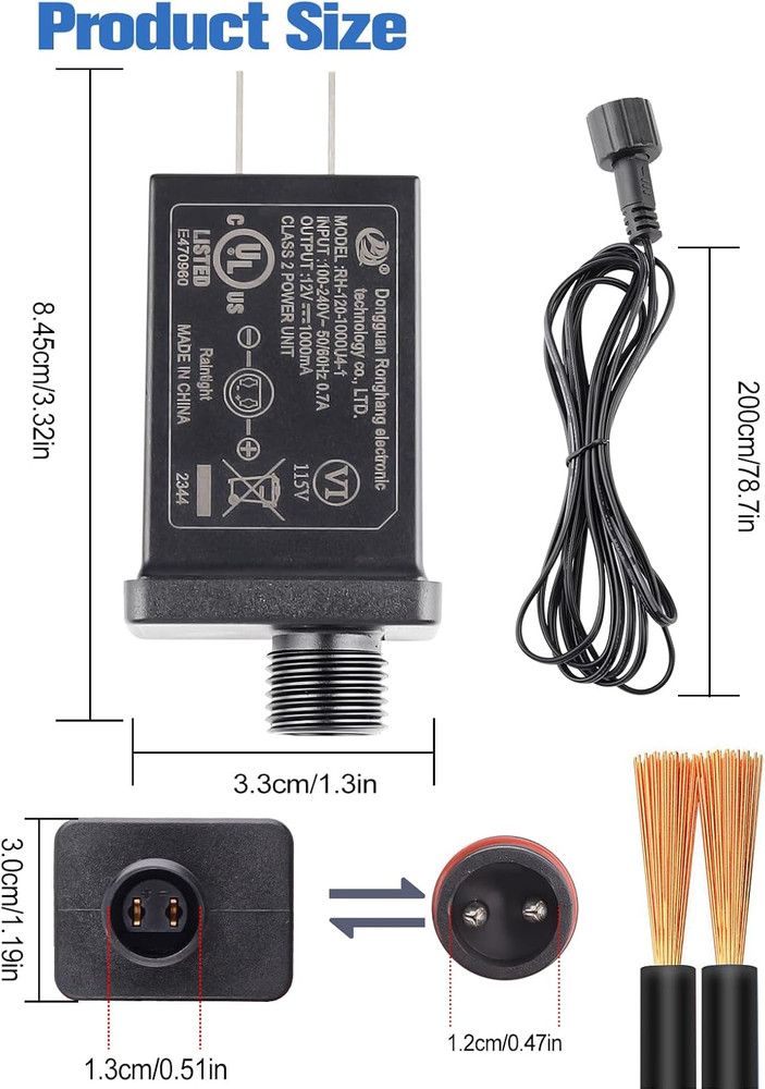 Lorvain Replacement Yard Inflatable Adapter 12V 1A,Class 2 Power Supply Adaptor