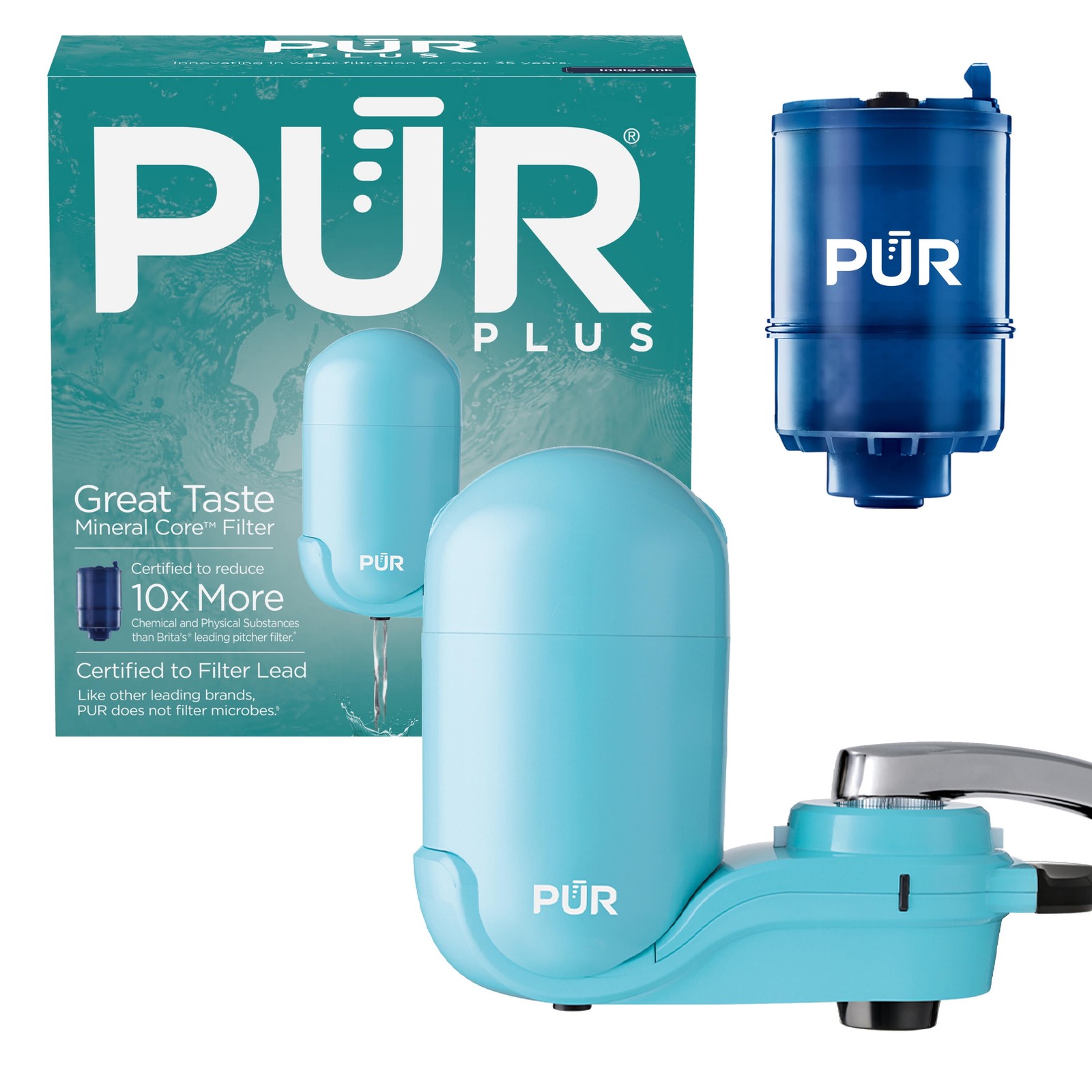 PUR Plus Faucet Mount Water Filter System, FM2700G, Sea Glass
