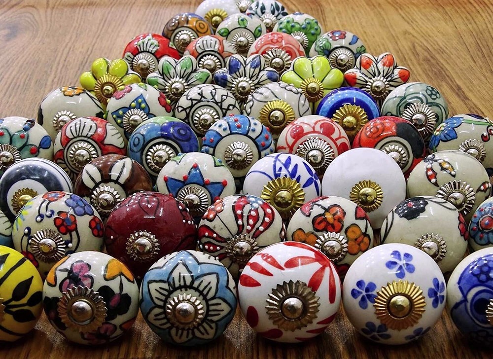 Indian Wholesale 30 PC Handmade Floral printed Ceramic knobs Door handle
