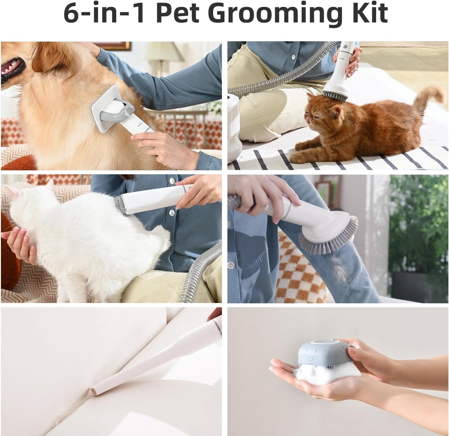 Dog PET Grooming Kit with Vacuum Suction, 12 Grooming Tools, 2.5L Grey