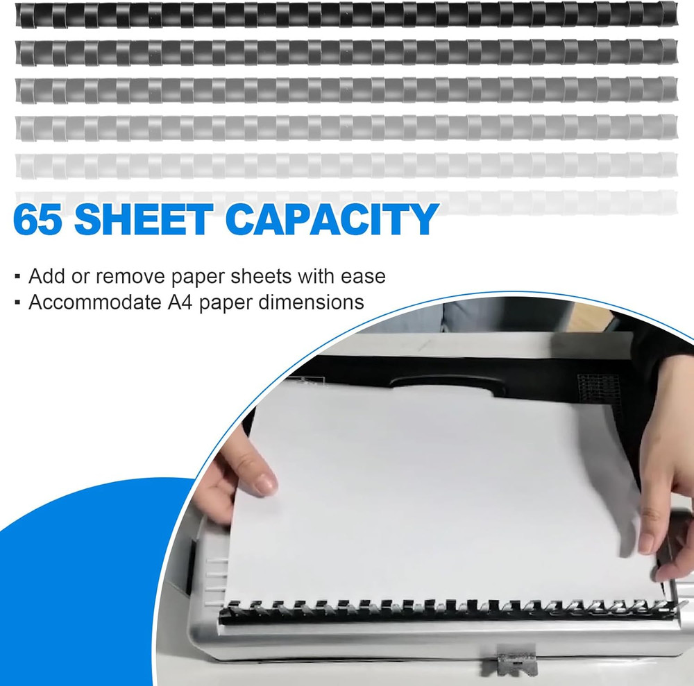 100PCS 21 Ring Plastic Comb Binding Spines 1/2 Inch Diameter, 65 Sheet Capaci...