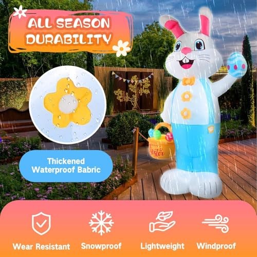 6FT Easter inflatables Bunny Outdoor Decorations LED Lighted Blow Up Rabbit