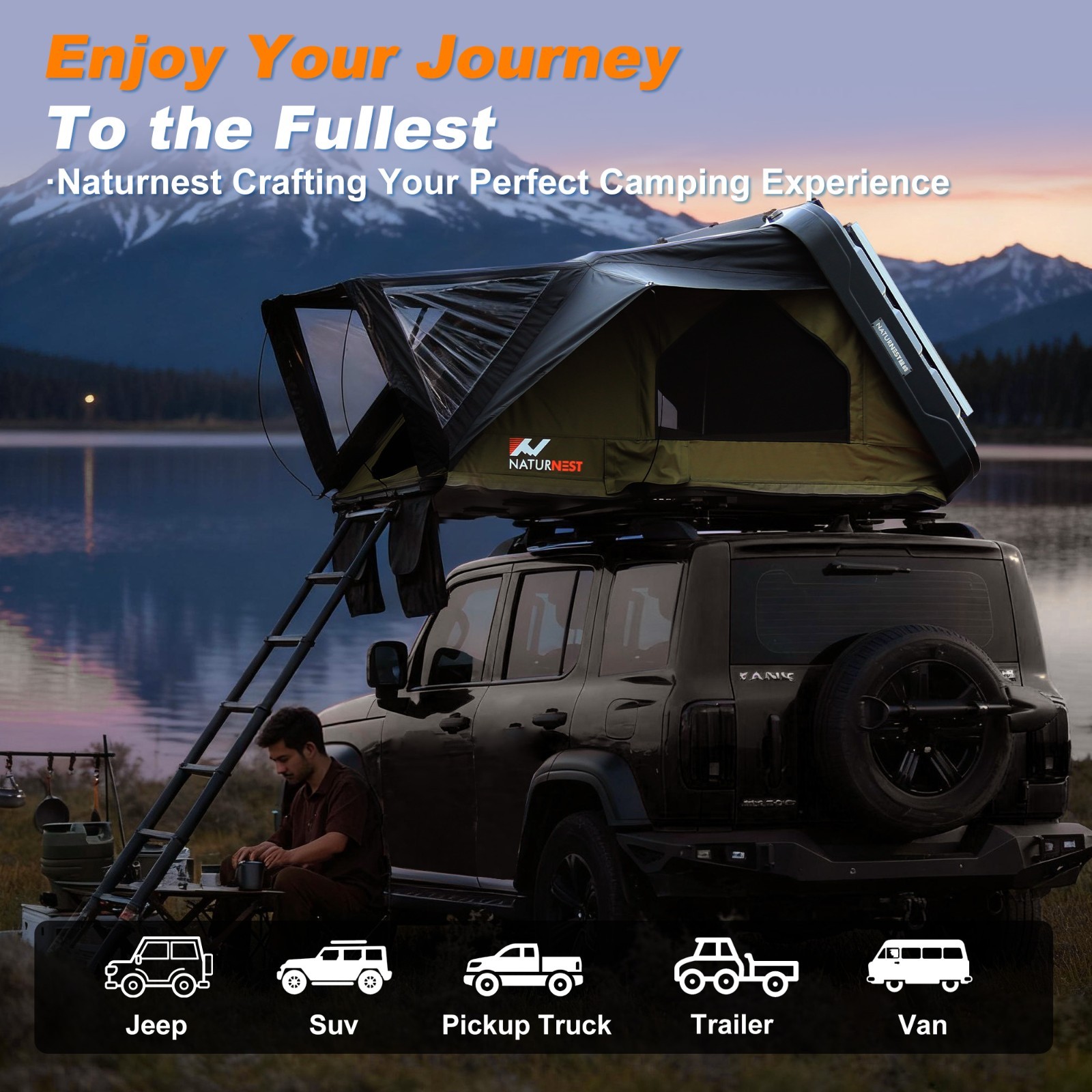 Naturnest Roof Top Tent Hardshell Pop-up Rooftop Tent Outdoor Camping Tent