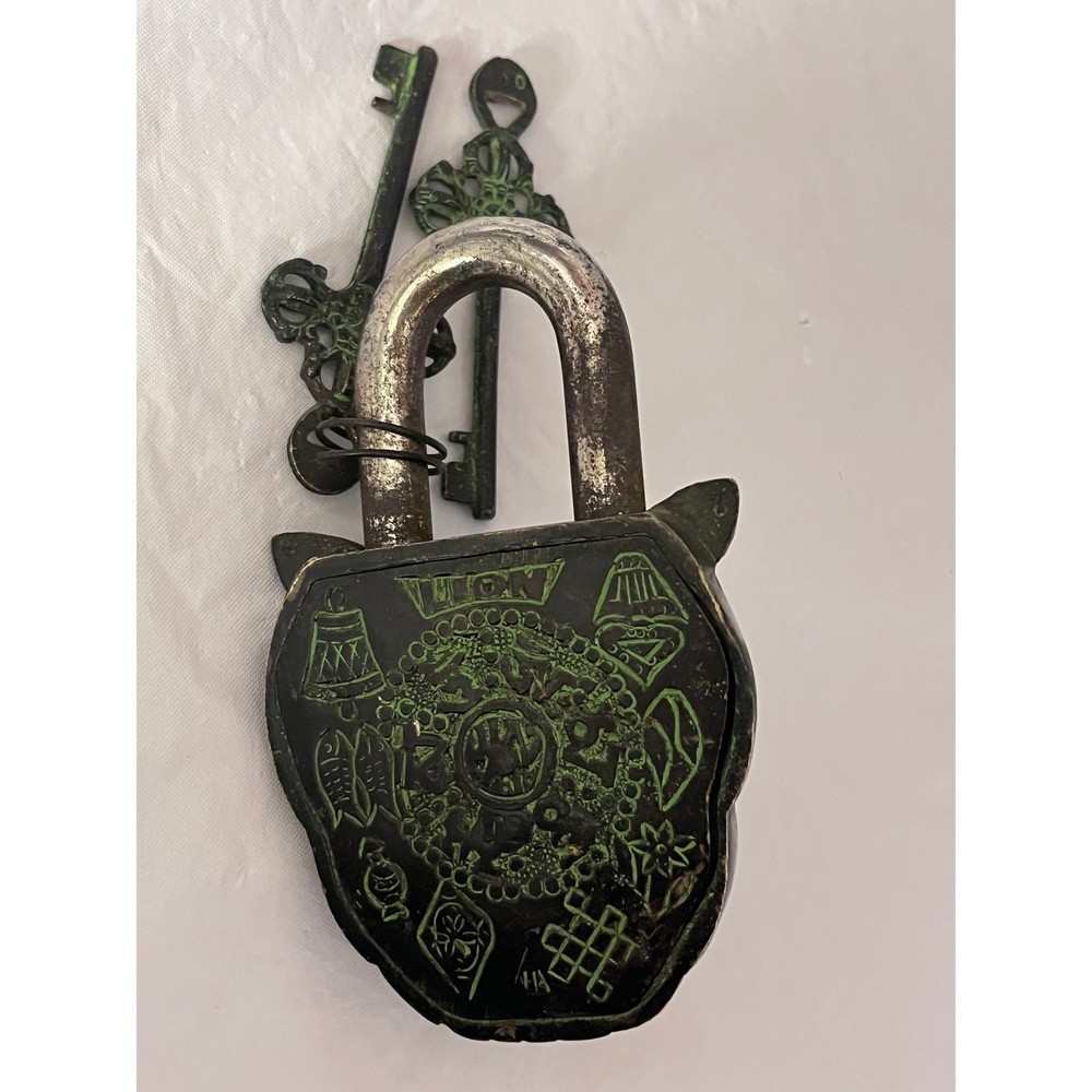 Lion Face Shape Door Lock Antique Solid Heavy Brass Safety Door Lock