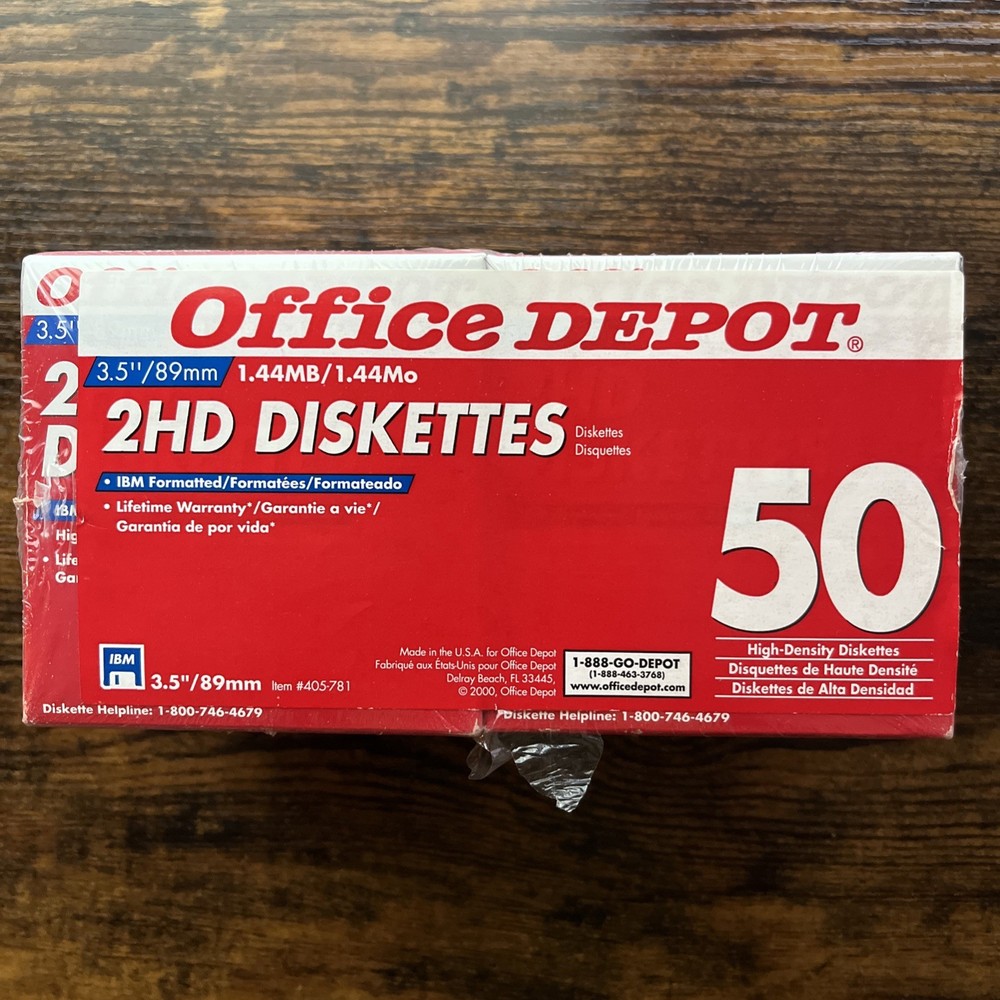 Office Depot 50 Pack Floppy Disk Diskettes 2HD IBM Format 3.5 (New Sealed)