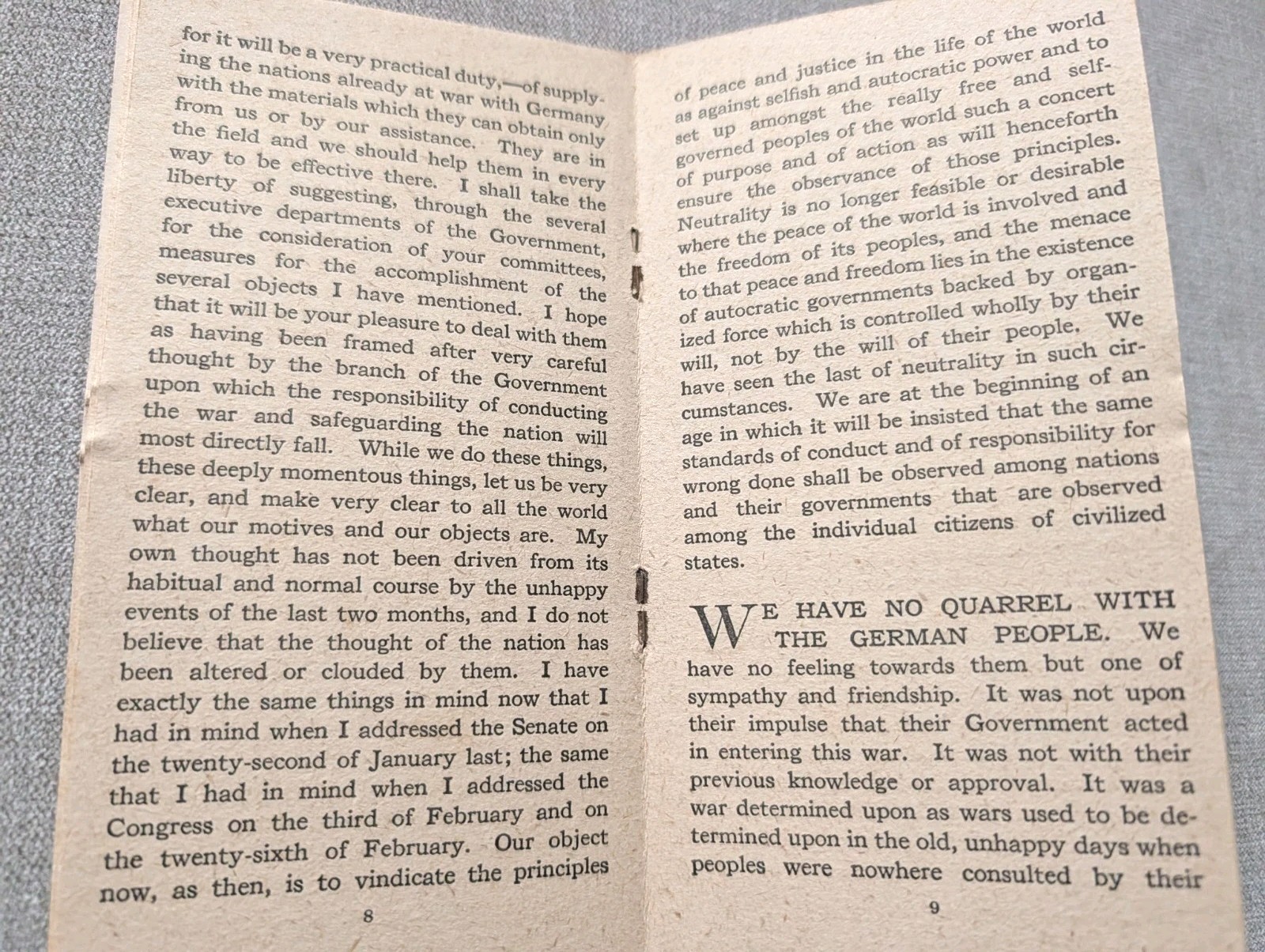 Original President Wilson's Great War Message Booklet 1917 - L S Donaldson Co