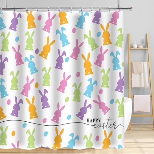 Easter Shower Curtain, Easter Bunny Shower Curtains for Multicolor White