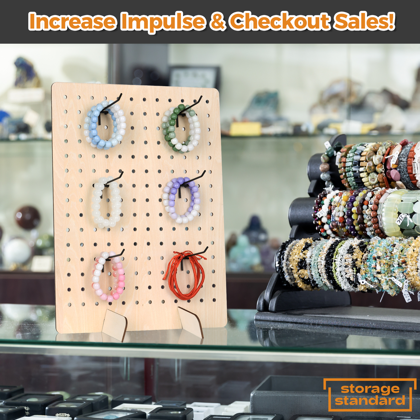 Wooden Pegboard Display Necklace Holder Stand Retail Display Rack, 17" x 13"