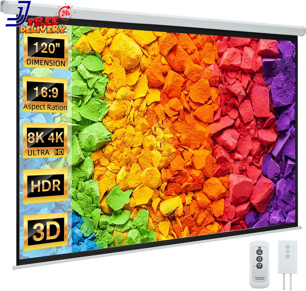 120" Projector Screen Motorized 16:9 4K HD Pull down Retractable Projection Scre