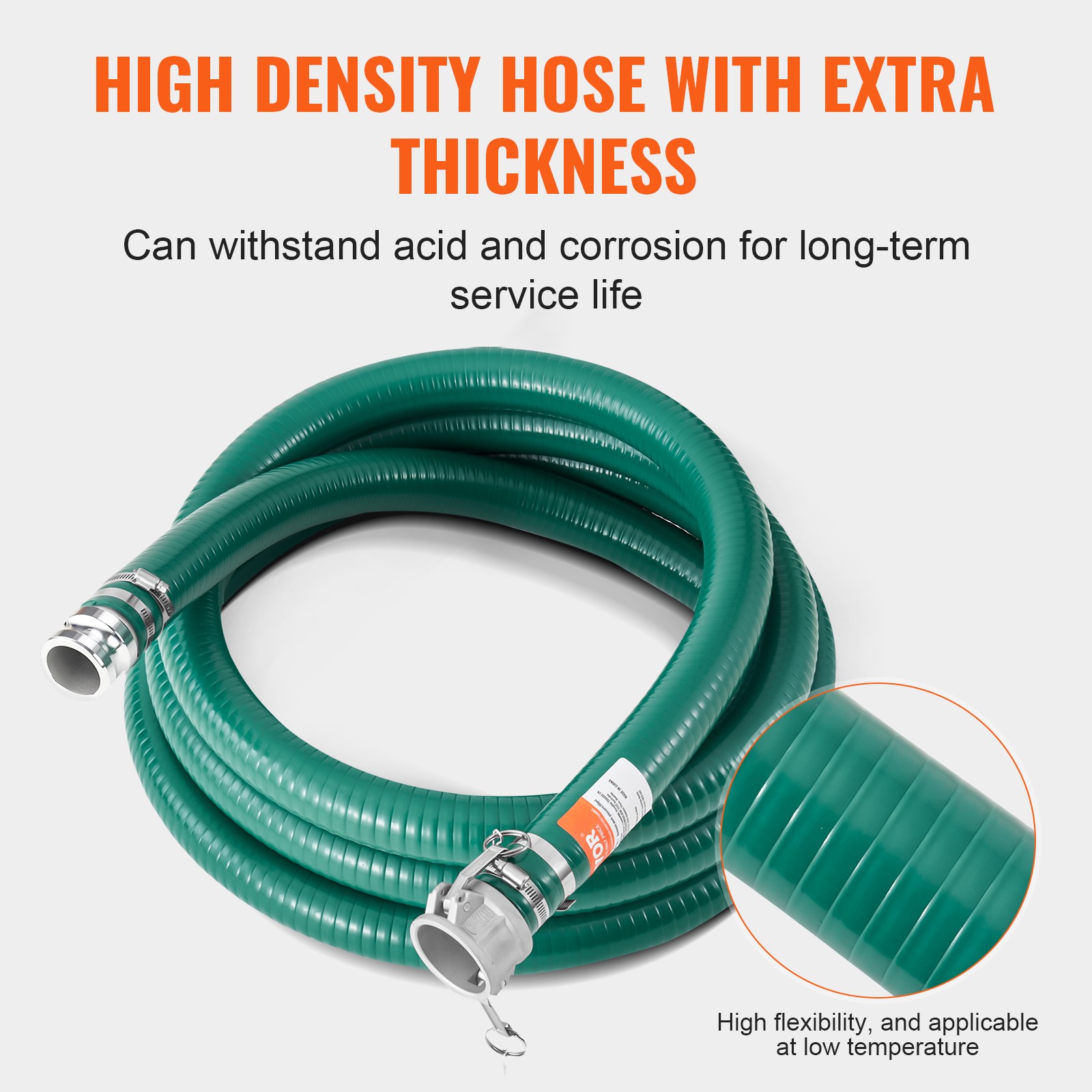 Suction Hose 2 in x 20 ft Green High Quality Hose Complete Fittings