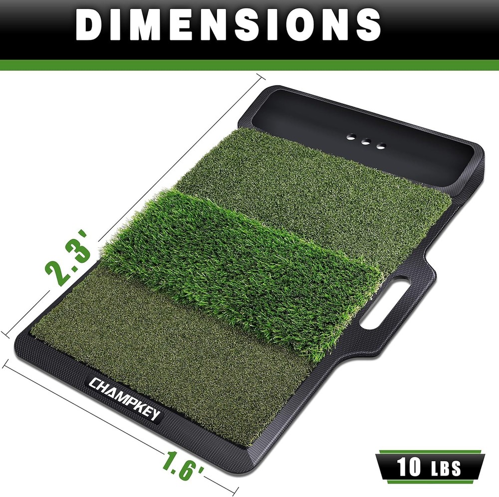 19" x 27.5" Tri-Turf Golf Hitting Mat with Ball Tray | Solid Adhesive Technol...