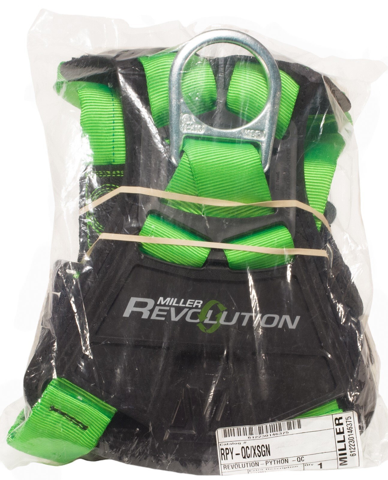 Miller Revolution Harness XS Green Python Webbing Quick Connect Leg Buckles