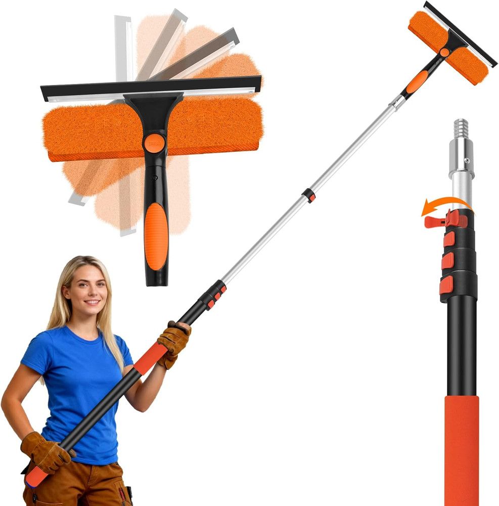 26FT Telescoping Window Squeegee Kit | 2-In-1 Professional Window Washer & Micro